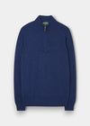 Alan Paine Cairns indigo Geelong wool quarter zip jumper with mock neck and ribbed cuffs in a regular fit