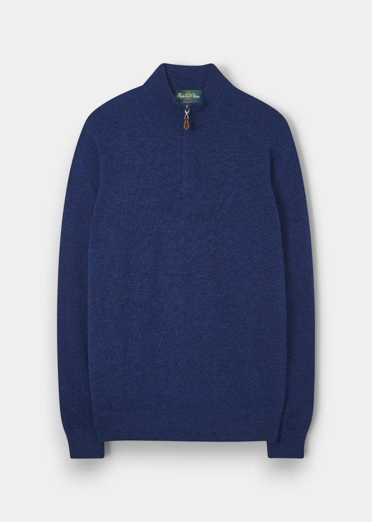 Cairns Geelong Wool Quarter Zip Jumper in Indigo, regular fit, with stand-up collar, shown flat on a white background.