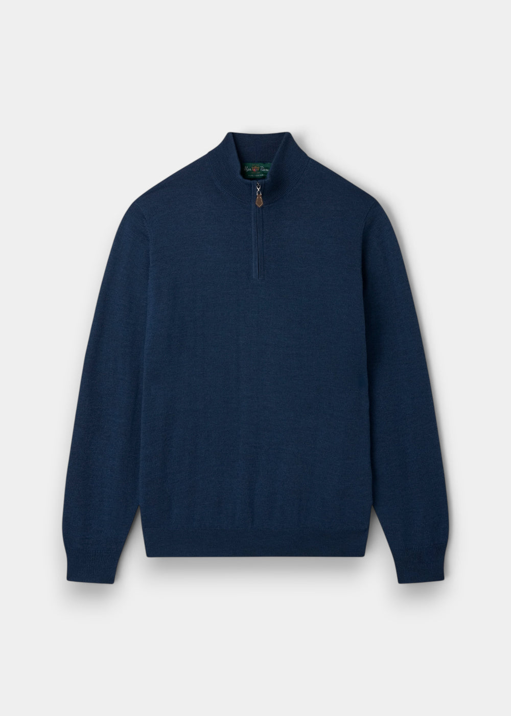 Barton Merino Wool Quarter Zip Jumper in Indigo, regular fit, laid flat on a plain white background.