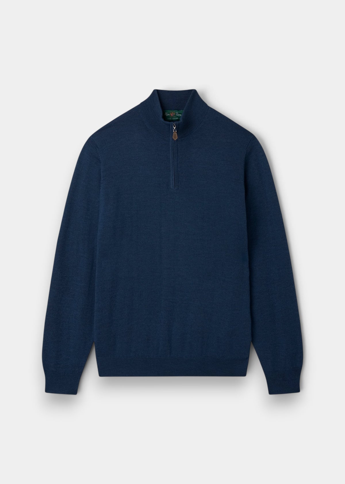 Barton Merino Wool Quarter Zip Jumper in Indigo, regular fit, laid flat on a plain white background.