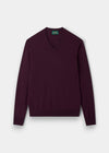 Alan Paine Millbreck v-neck jumper in black grape merino wool with ribbed hem and cuffs