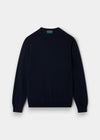 Alan Paine Radstone men's crew neck jumper in dark navy made from 100% fine Italian merino wool with ribbed cuffs.