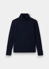 Alexa Wool & Cashmere Roll Neck Jumper in dark navy with ribbed cuffs, collar, and hem, laid flat on light background.