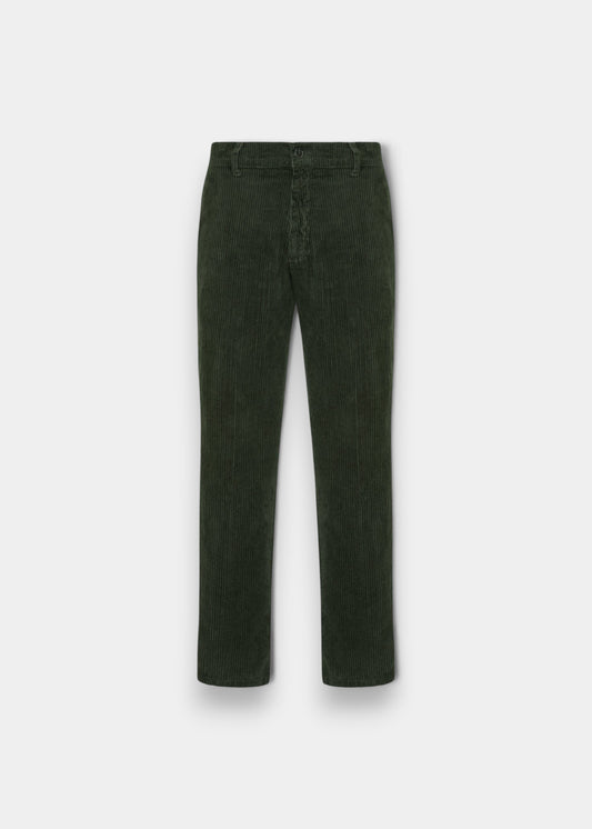 Alan Paine men's olive corduroy trousers featuring a button fly and classic straight-leg design.