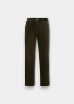 Alan Paine men's olive cotton corduroy trousers with a classic button fly and textured cord finish.