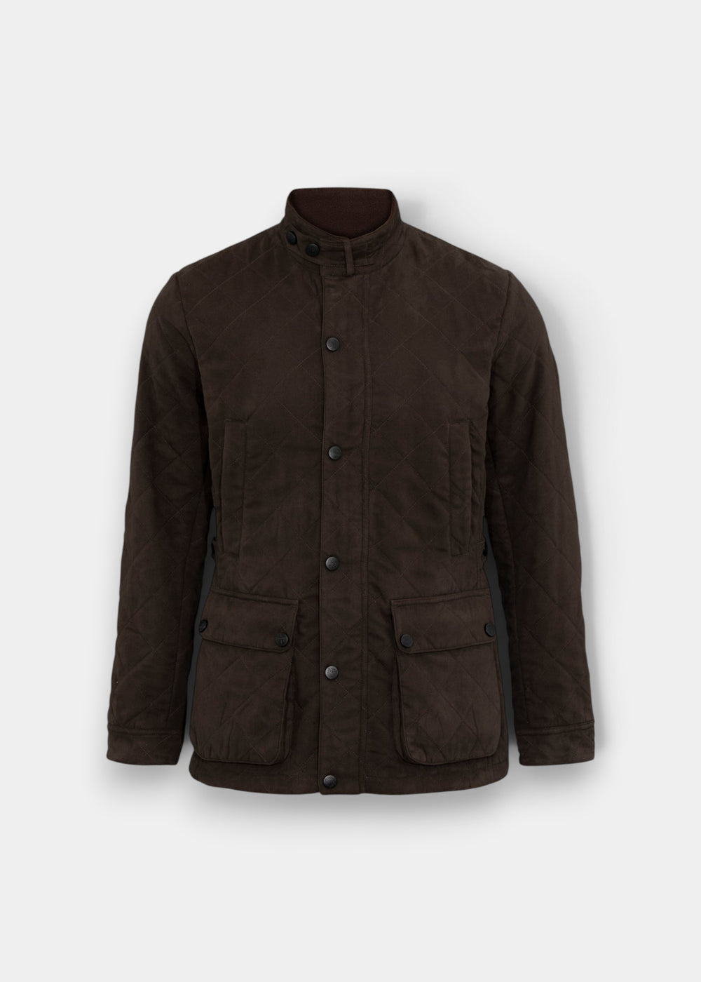 Alan Paine olive quilted jacket with a soft-touch water-repellent finish, fleece-lined collar, and utility pockets.