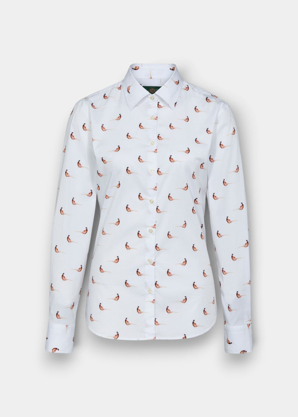 Lawen Cotton Printed Shirt, regular fit, with pheasant print and minimal iron fabric for easy care.