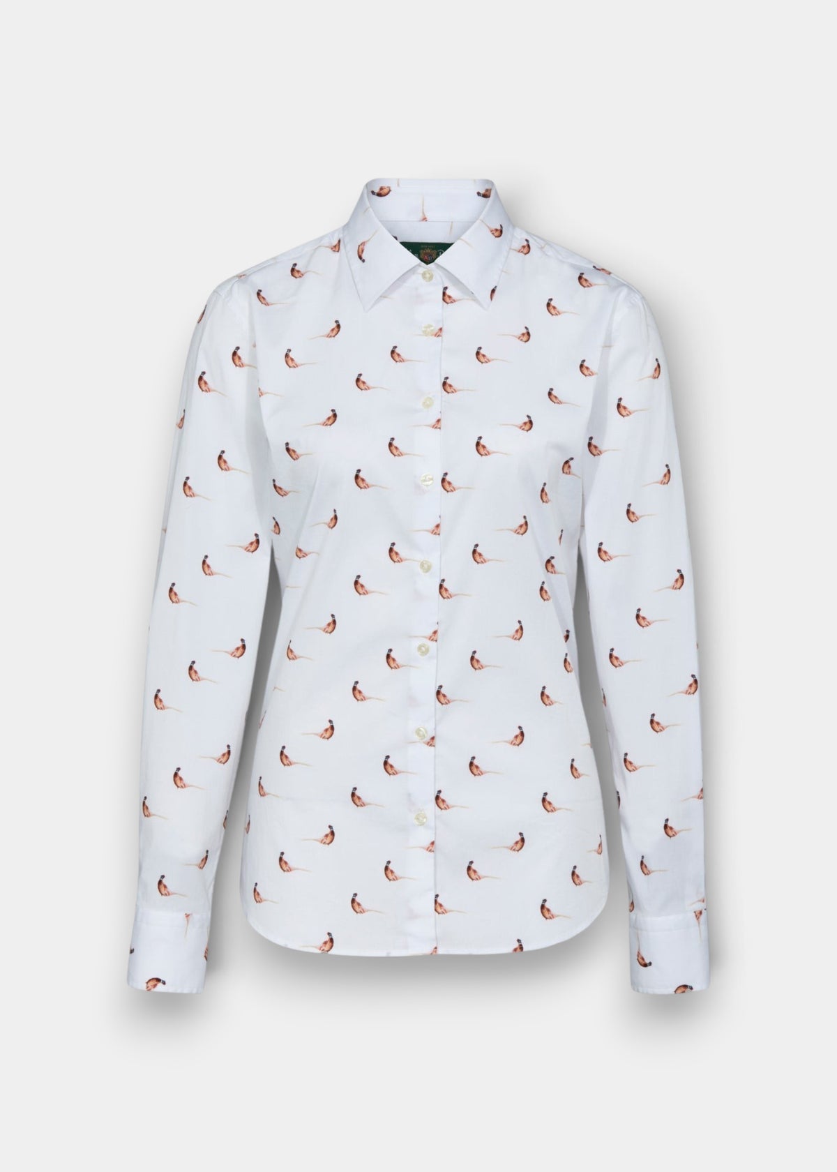 Lawen Cotton Printed Shirt, regular fit, with pheasant print and minimal iron fabric for easy care.