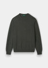 Alan Paine Melfort crew neck jumper in rosemary green 100% cashmere with ribbed hem and cuffs