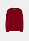 Alan Paine ruby red crew neck jumper in 100% cashmere with ribbed hem and cuffs in a regular fit