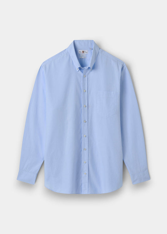 Alan Paine men's sky blue long-sleeve button-down shirt made from 100% cotton with a chest pocket.