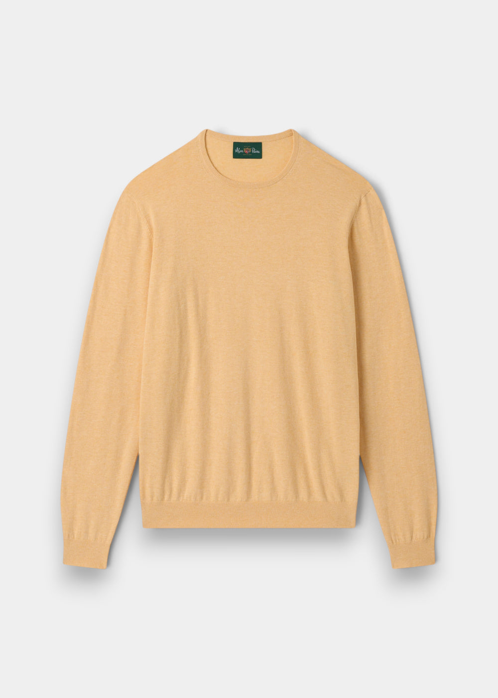 Alan Paine men's luxury solar yellow crew neck jumper in a soft pima cotton, silk, and cashmere blend.