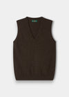 Erin Wool & Cashmere V-Neck Slipover in Walnut, sleeveless and laid flat on white for a refined, luxe look.