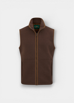 Alan Paine Aylsham men's fleece gilet in bark brown with mock suede trim and centre front zipper