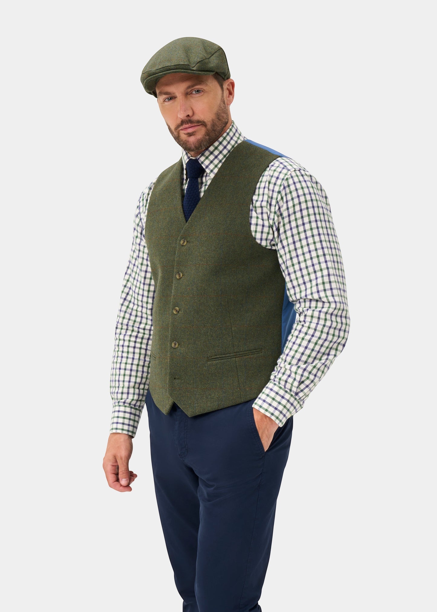 Combrook Men's Tweed Water Repellent Lined-Back Waistcoat in Mariner -  Regular Fit