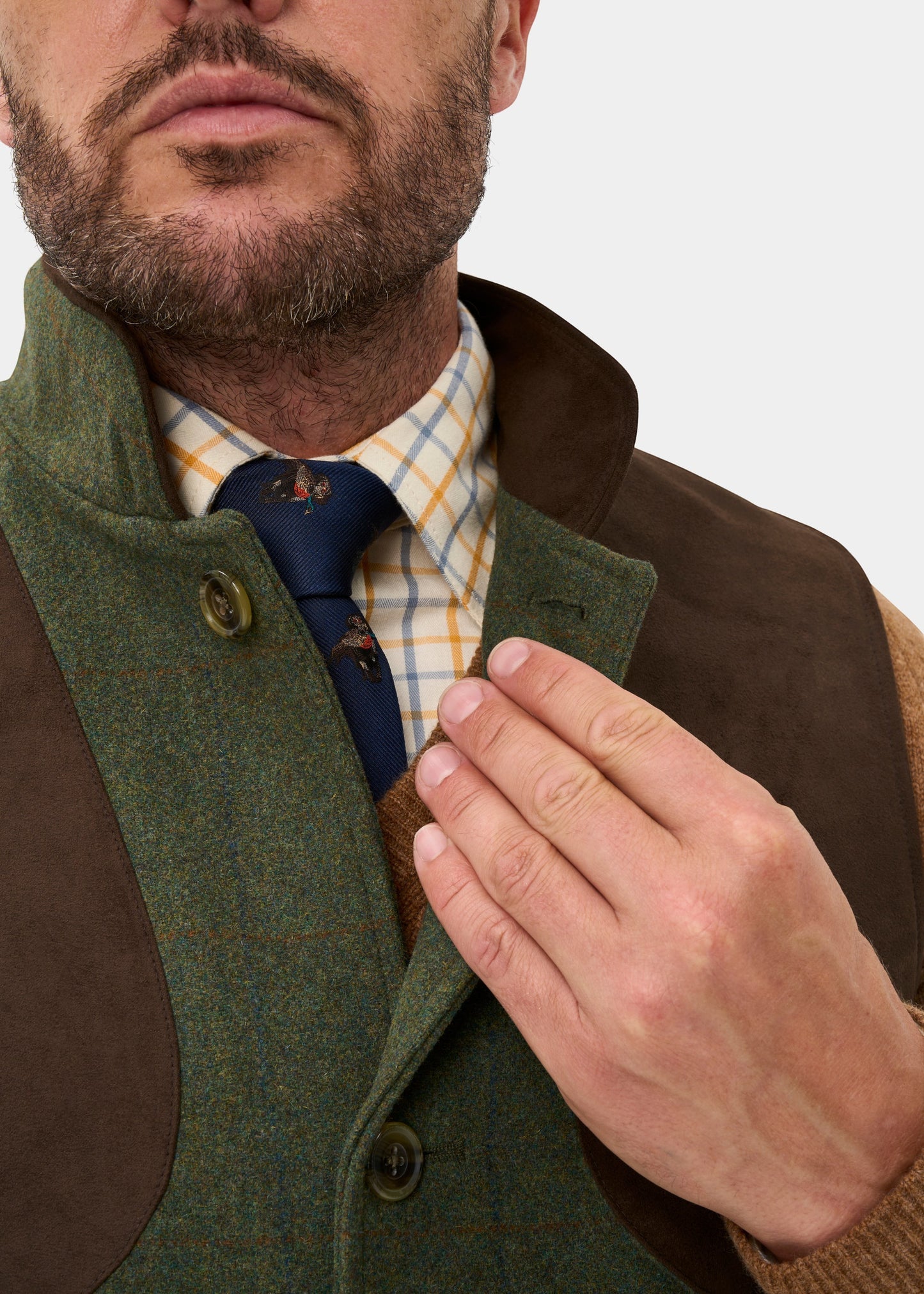 Combrook Men's Tweed Water Repellent Shooting Gilet in Mariner -  Shooting Fit