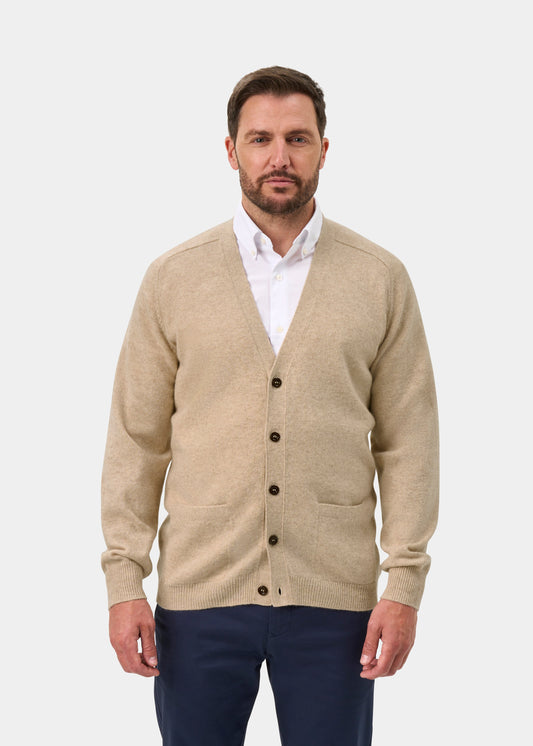 Cornwall Lambswool V-Neck Cardigan In Linen - Classic Fit