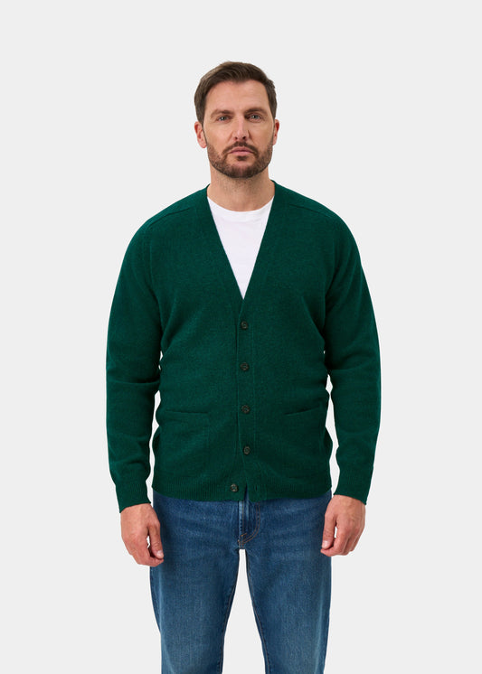 Cornwall Lambswool V-Neck Cardigan In Mallard - Classic Fit
