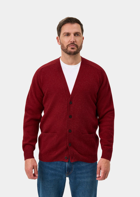 Cornwall Lambswool V-Neck Cardigan In Poppy Melange - Classic Fit