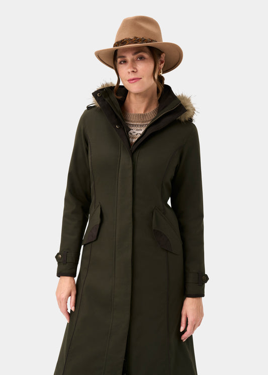 Dunswell Ladies Waterproof Long Coat In Olive - Regular Fit