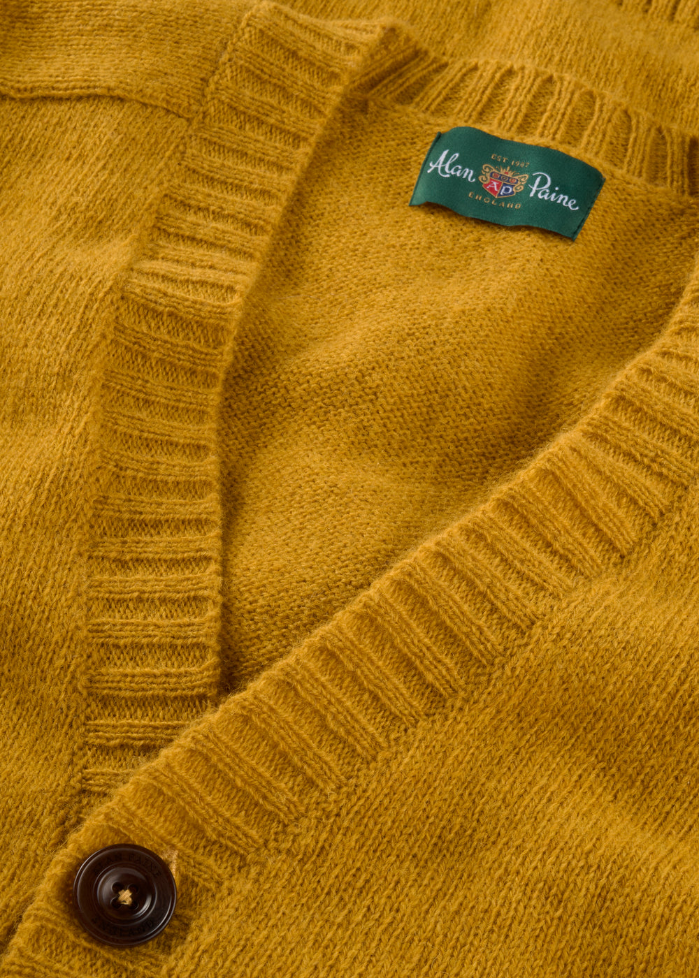 Men's Shetland Wool Cardigan Jumper in Old Gold