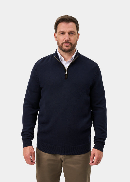 Kinmere Merino Wool Quarter Zip Jumper In Dark Navy