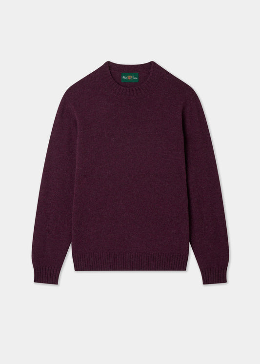 Men's Shetland Wool Crew Neck Jumper in Elderberry