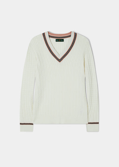 Ladies Cable Knit Cricket Jumper In Ecru