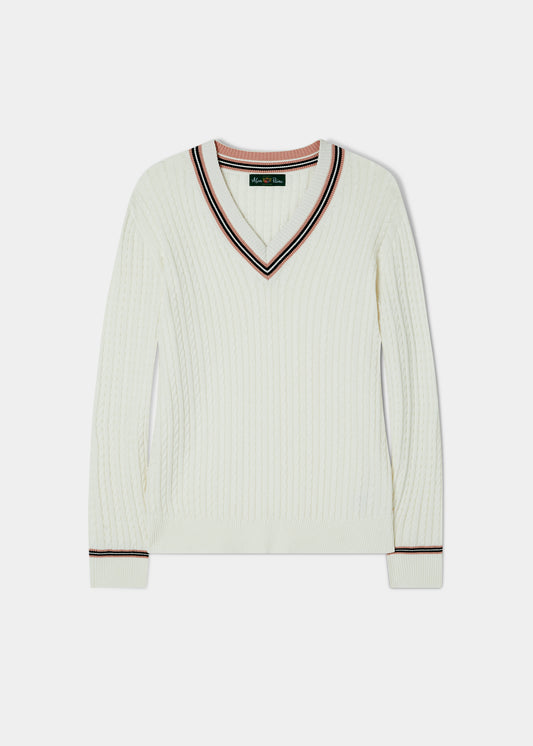 Ladies Cable Knit Cricket Jumper In Ecru