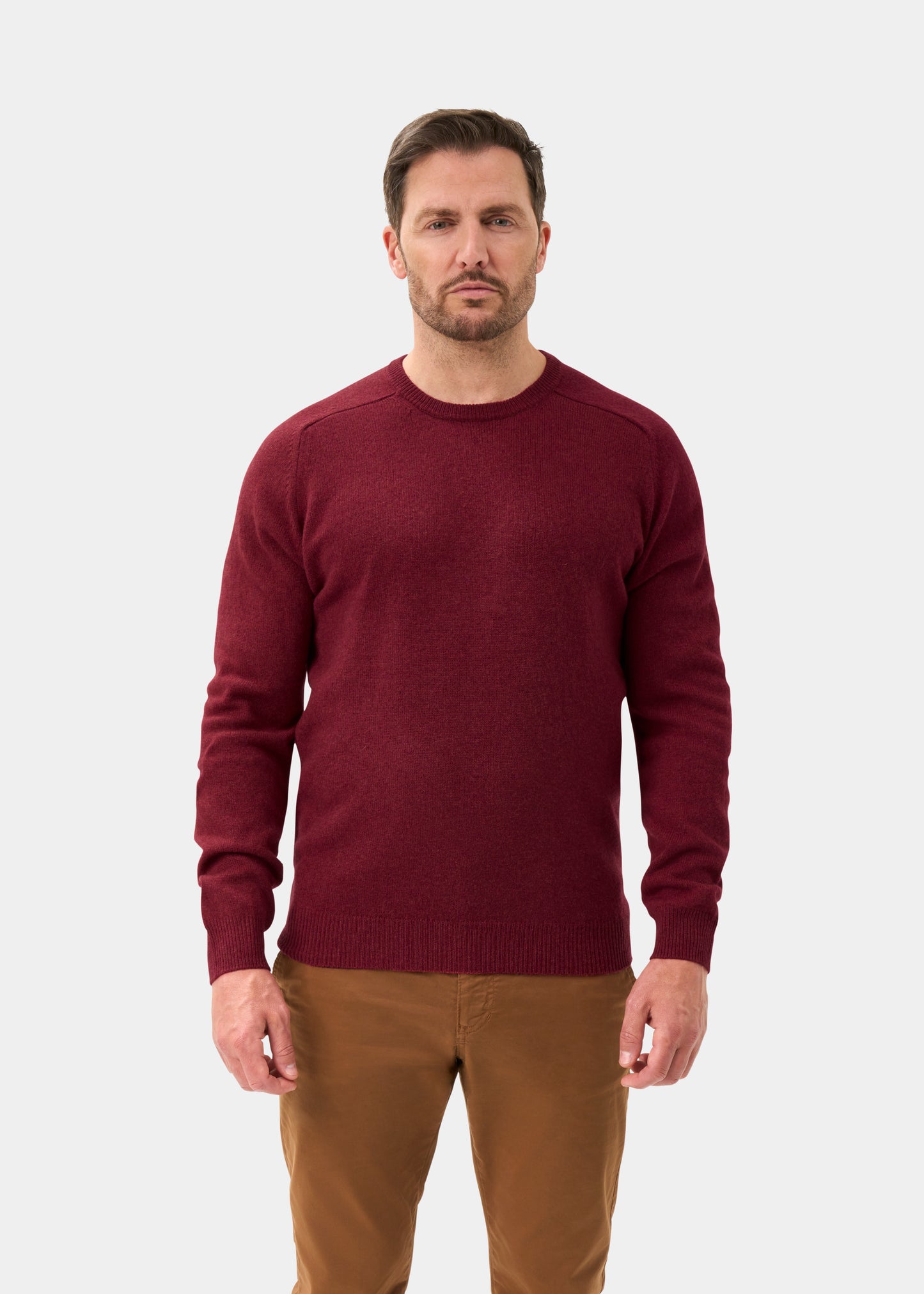 Men's Lambswool Crew Neck Jumper in Garnet