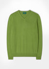 Men's Cotton Cashmere V-Neck Jumper In Avocado