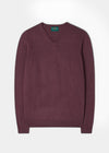 Men's Cotton Cashmere V-Neck Jumper In Burgundy