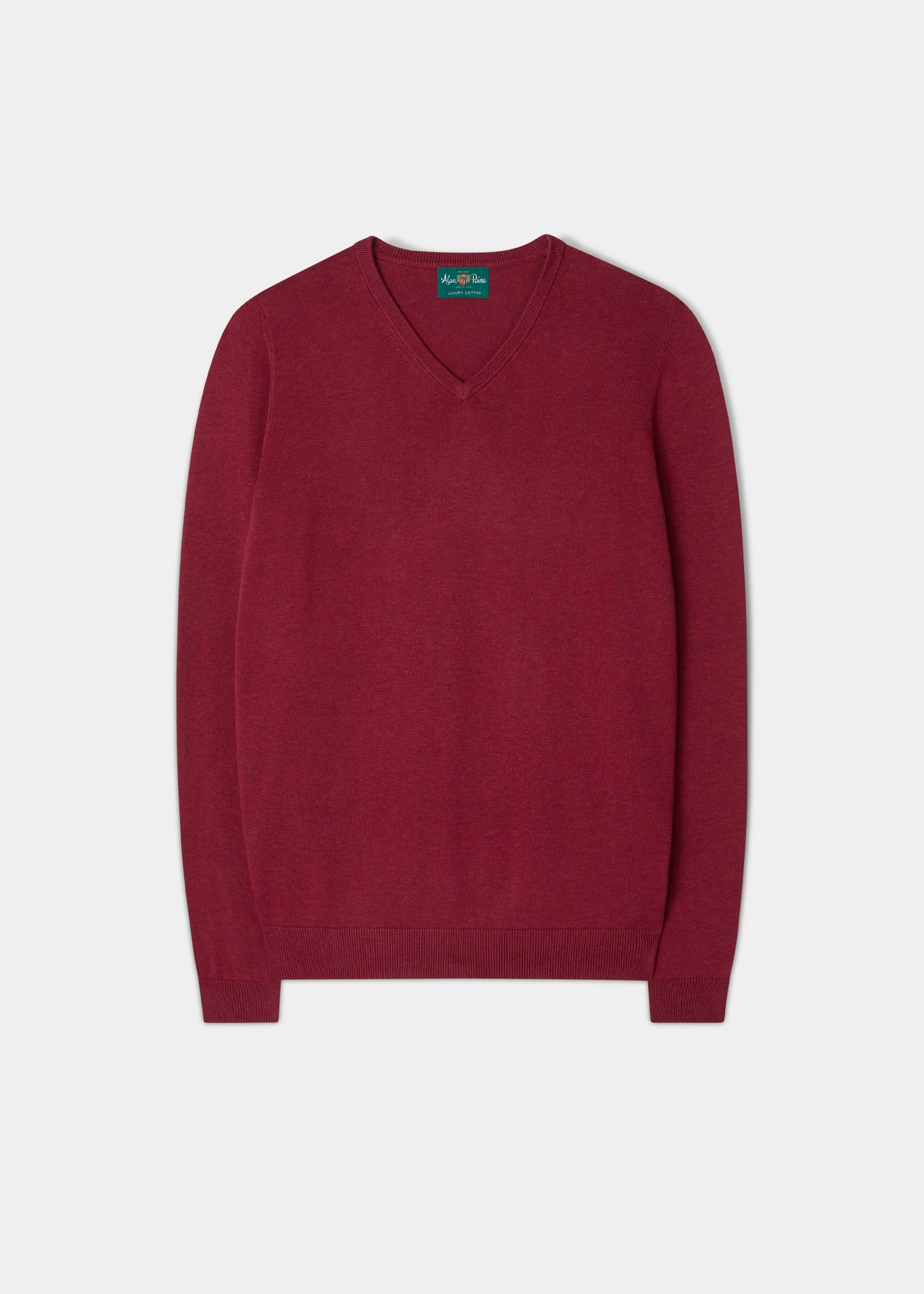 Men's Cotton Cashmere V-Neck Jumper In Claret