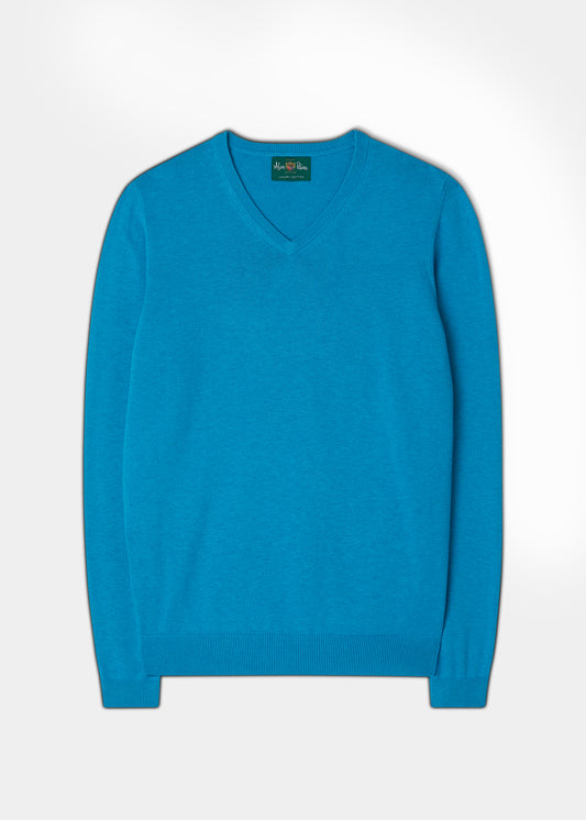 Men's Cotton Cashmere V-Neck Jumper In Malibu