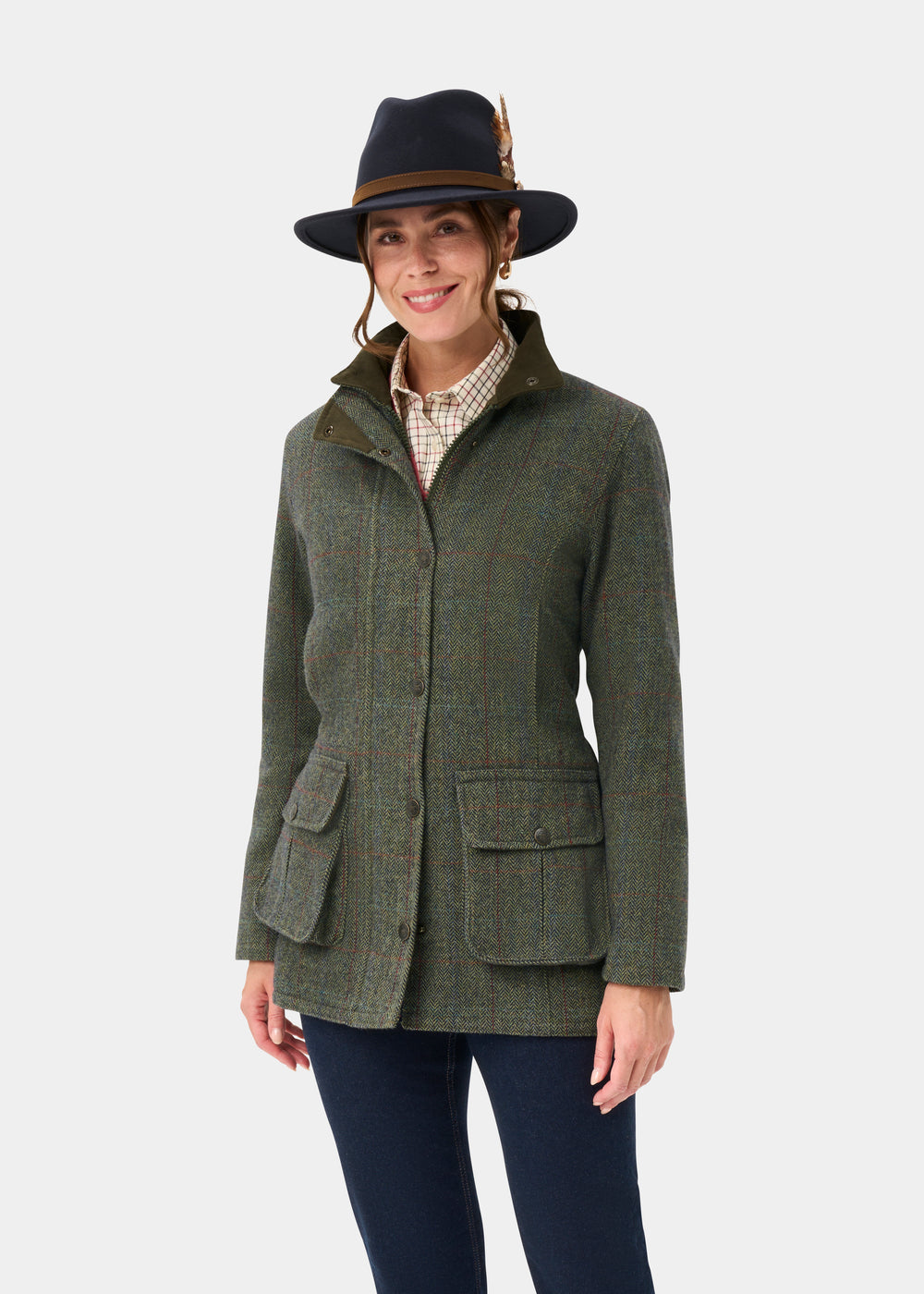 Rutland Ladies Tweed Waterproof Shooting Coat in Juniper -  Shooting Fit