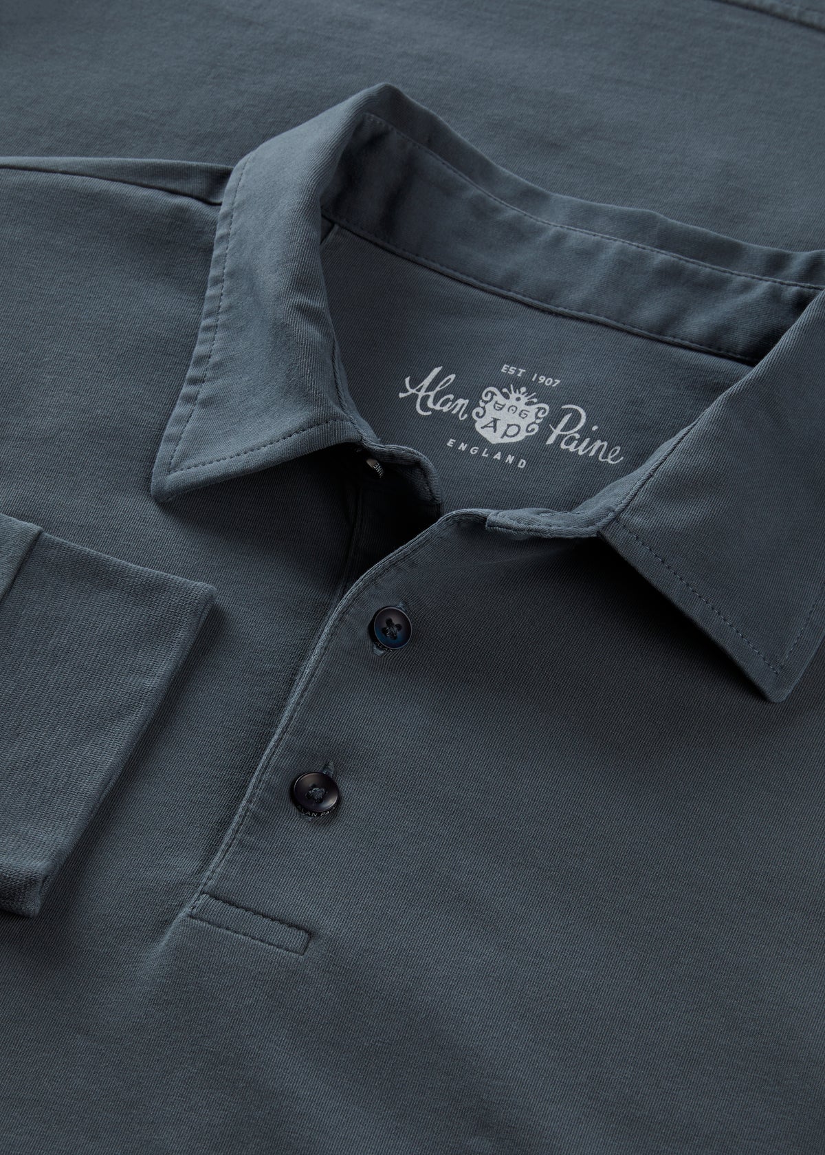 Mens Cotton Long Sleeve Polo Shirt in Navy