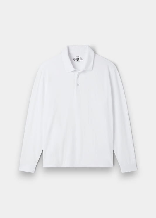 Storwood Cotton Long Sleeve Polo Shirt In White - Regular Fit