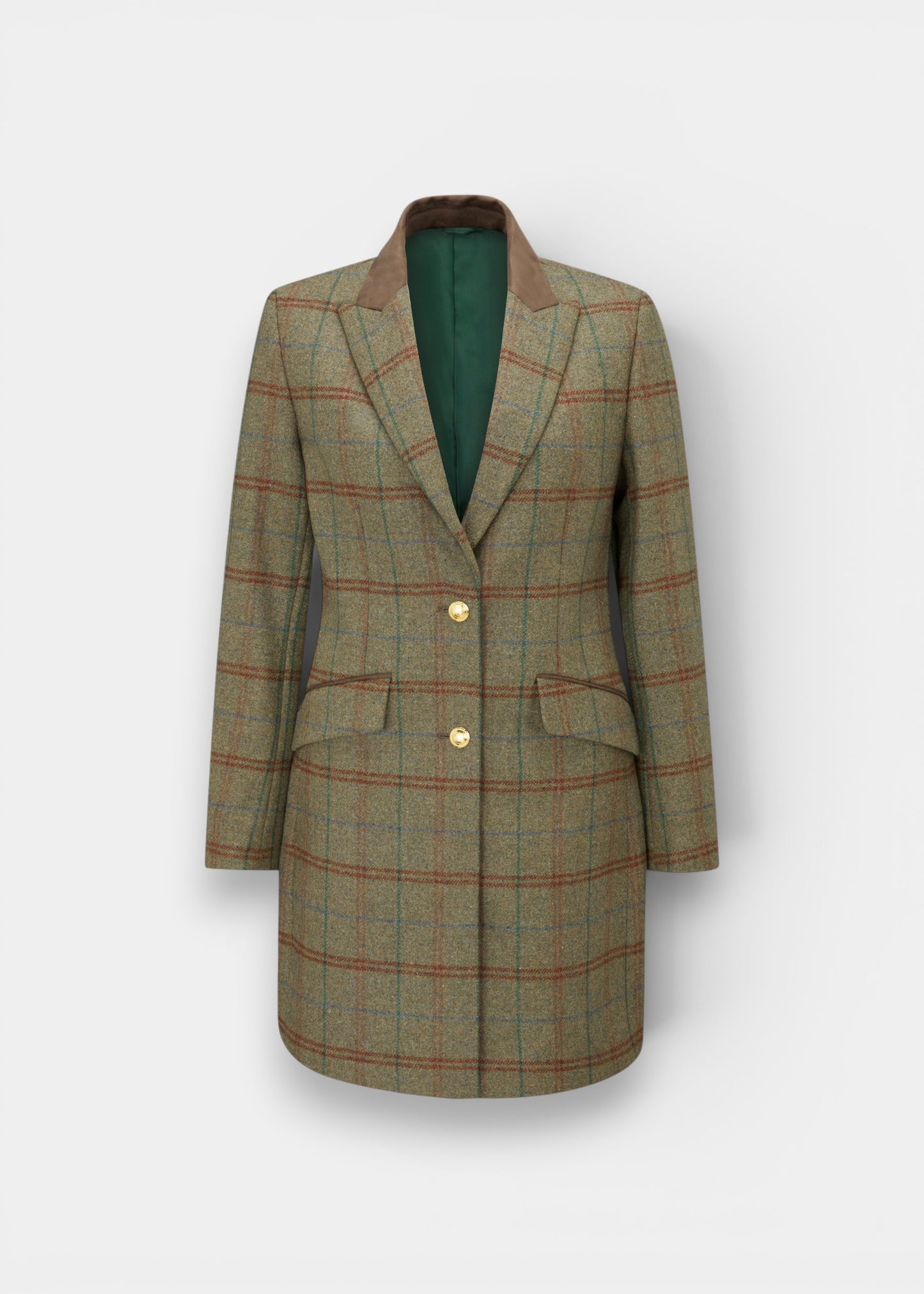 Surrey Ladies Tweed Water Repellent Mid-Thigh Coat in Clover  -  Regular Fit