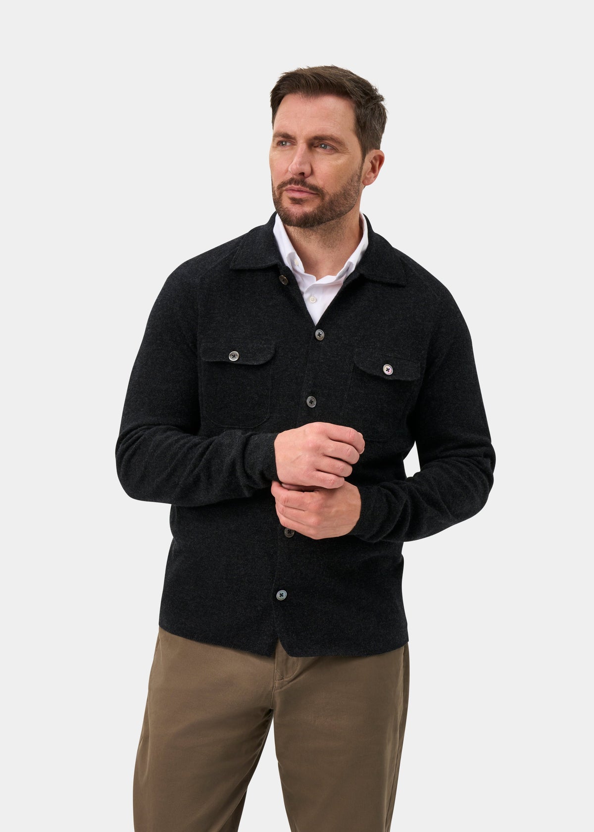 Tore Geelong Wool Knitted Shirt In Charcoal - Regular Fit