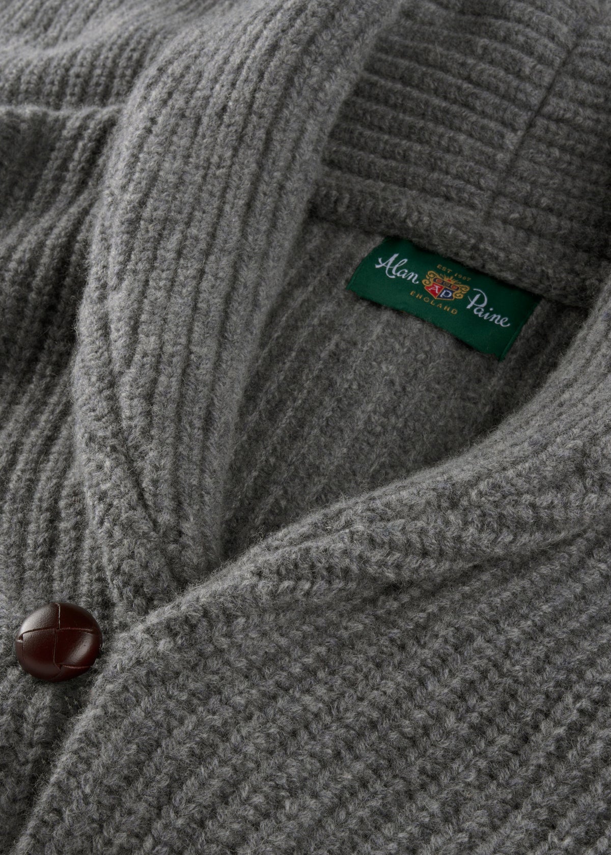 Men's Lambswool Jumper with Shawl Collar in Grey Mix