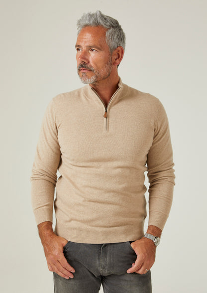 Jersey de lino con cuello alto y cremallera de cachemir de Hanbury - Corte estándar